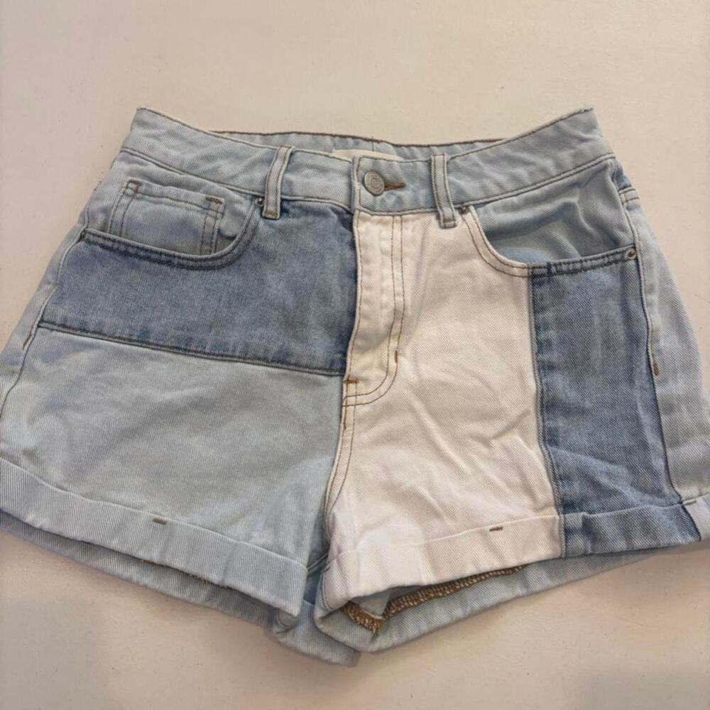 PacSun blue denim shorts with white panel
